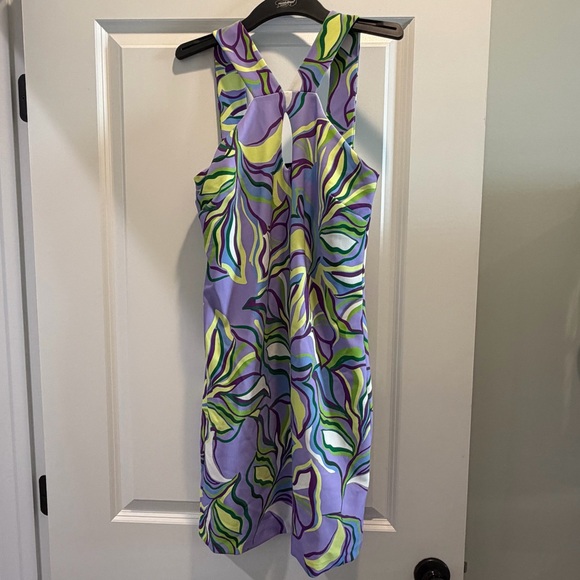 Boston Proper Dresses & Skirts - Boston Proper Purple Midi Dress with Green and Blue Abstract Leaf Print